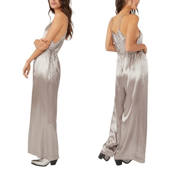 Free People Kate Sleeveless Wide Leg Jumpsuit Champagne - Picture 3 of 13